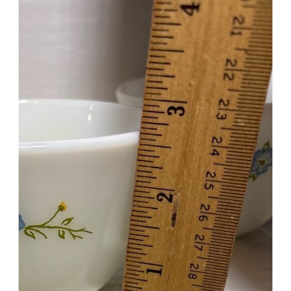 Set Of 3 Vintage Pyrex Coffee Tea Cups Yellow & Blue Floral Butterfly Design - Picture 11 of 12